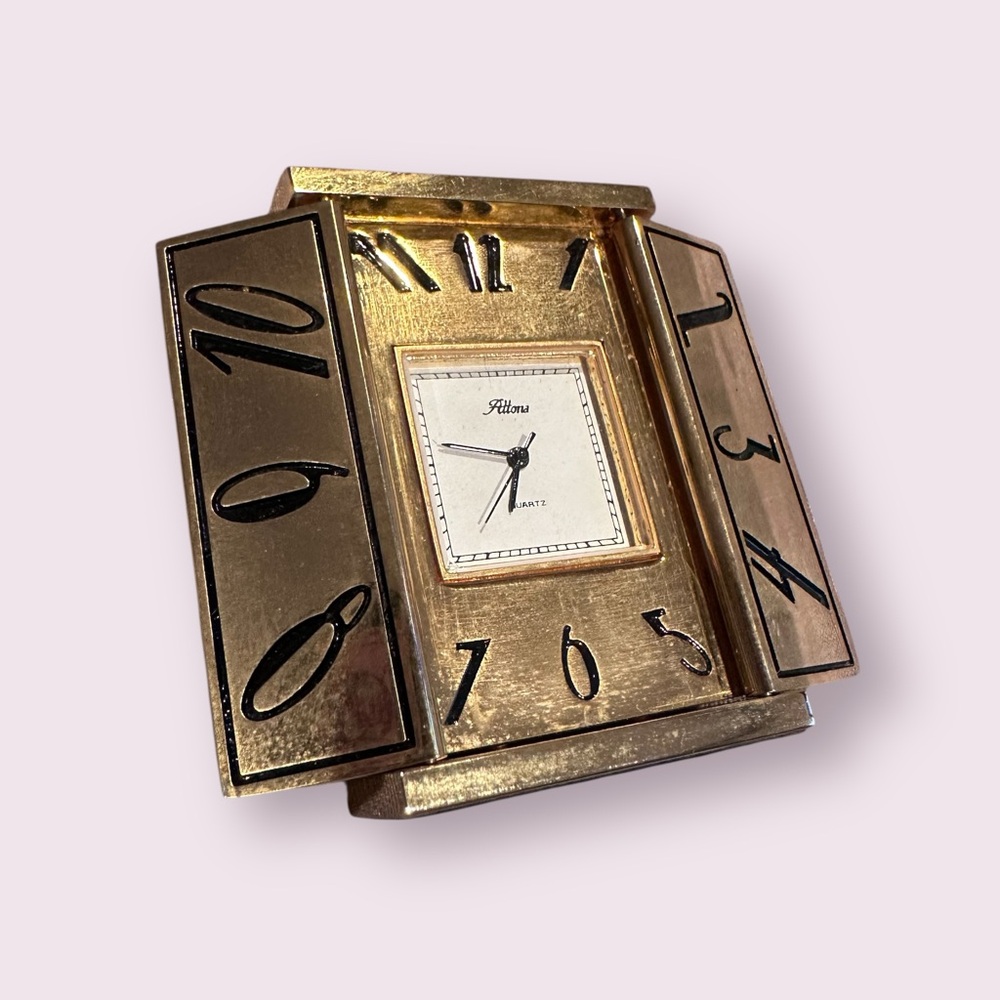 Vintage Altona Gold-Tone Art Deco Style Miniature Clock Japan Movement - Picture 3 of 9